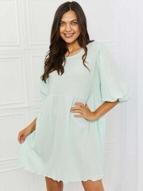 NWOT Culture Code Puff Sleeve Smocked Babydoll Dress Mint- Size Small